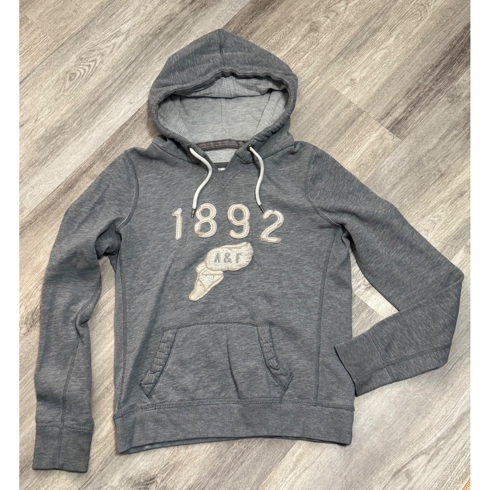 Abercrombie & Fitch Grey Hoodie 1892 Applique Waffle Lined Sweatshirt‎ Large